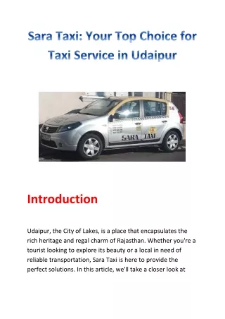 Sara Taxi: Your Top Choice for Taxi Service in Udaipur