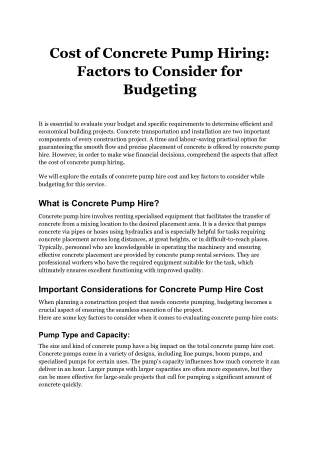Cost of Concrete Pump Hiring_ Factors to Consider for Budgeting