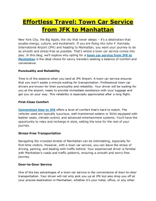 Effortless Travel: Town Car Service from JFK to Manhattan