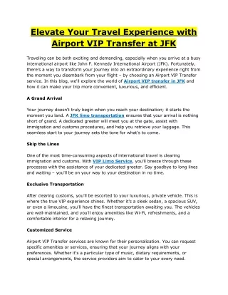 Elevate Your Travel Experience with Airport VIP Transfer at JFK