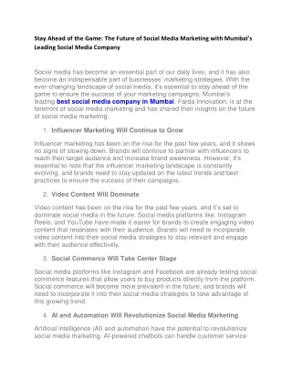 Stay Ahead of the Game The Future of Social Media Marketing with Mumbai’s Leading Social Media Company