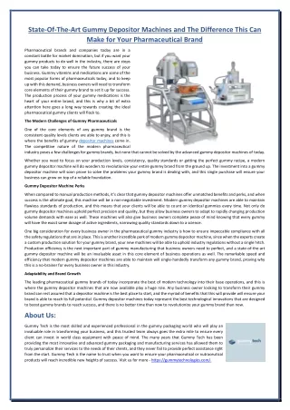 State-Of-The-Art Gummy Depositor Machines and The Difference This Can Make for Your Pharmaceutical Brand