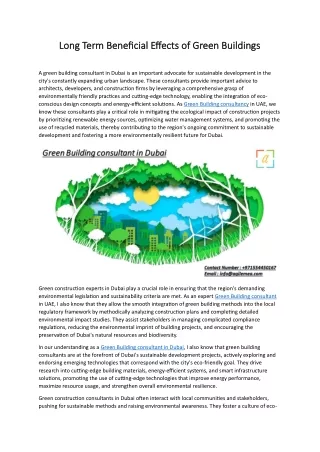 Long Term Beneficial Effects of Green Buildings