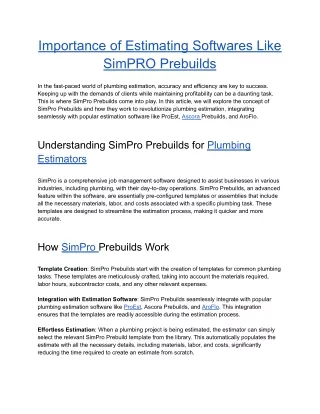 Importance of Estimating Softwares Like SimPRO Prebuilds