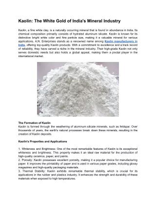 Kaolin: The White Gold of India's Mineral Industry