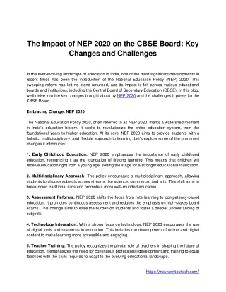 The Impact of NEP 2020 on the CBSE Board