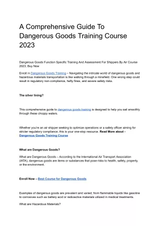 A Comprehensive Guide To Dangerous Goods Training Course 2023