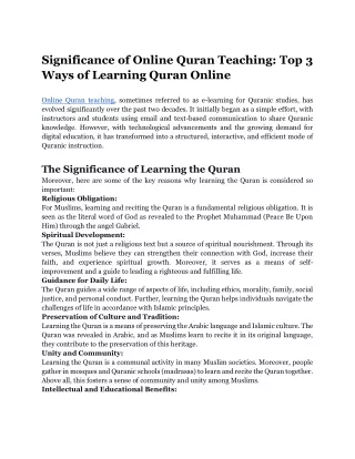 Significance of Online Quran Teaching_ Top 3 Ways of Learning Quran Online