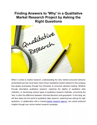 Finding Answers to 'Why' in a Qualitative Market Research Project By Asking the