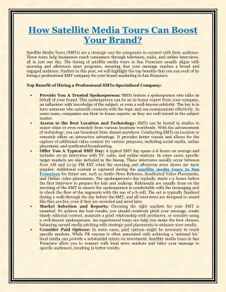 Satellite Media Tours Can Boost Your Brand - SFGS