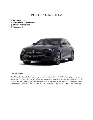 Mercedes Benz E-Class Chauffeur Service in Sydney