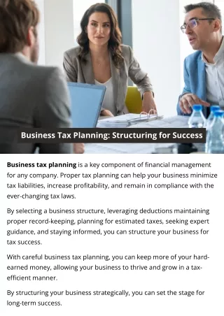 Business Tax Planning: Structuring for Success