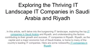 Exploring the Thriving IT Landscape IT Companies in Saudi Arabia and Riyadh