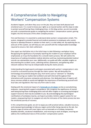 A Comprehensive Guide to Navigating Workers' Compensation Systems