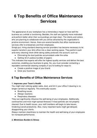 6 Top Benefits of Office Maintenance Services