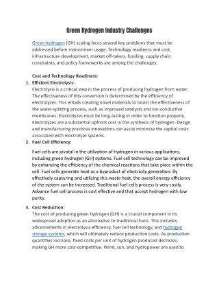 Green Hydrogen Industry Challenges