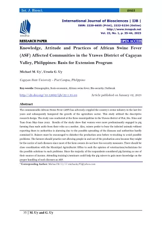 Knowledge, Attitude and Practices of African Swine Fever (ASF) Affected Communit