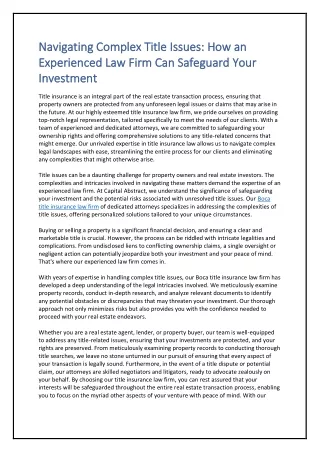 Navigating Complex Title Issues How an Experienced Law Firm Can Safeguard Your Investment