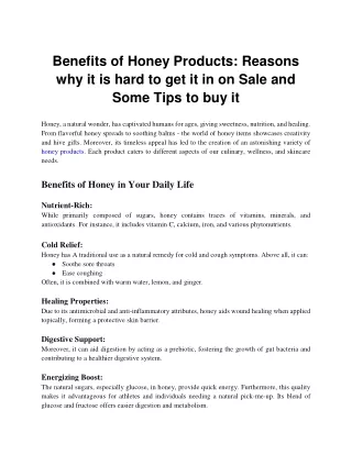 Benefits of Honey Products_ Reasons Why it is Hard to Get it in on Sale and Some Tips to Buy it