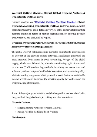 Waterjet Cutting Machine Market Demand Analysis & Opportunity Outlook 2035
