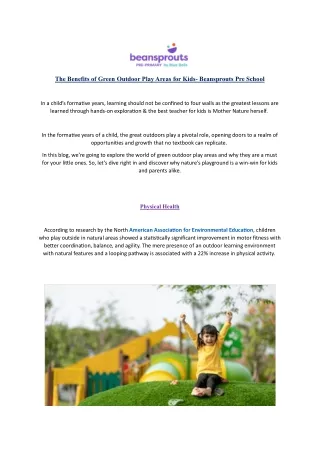 Best School in Gurgaon for Nursery- Beansprouts Pre School