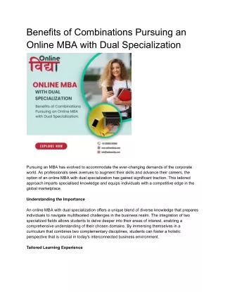 Benefits of Combinations Pursuing an Online MBA with Dual Specialization