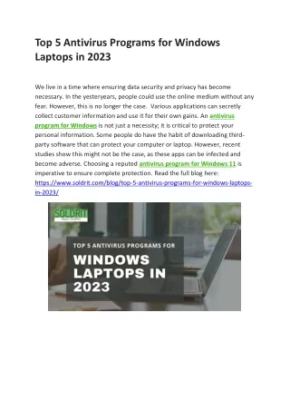 Top 5 Antivirus Programs for Windows Laptops in 2023