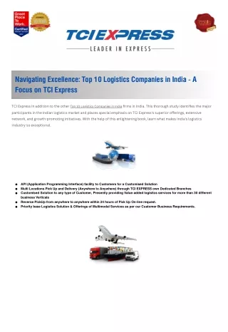 Navigating Excellence Top 10 Logistics Companies in India - A Focus on TCI Express