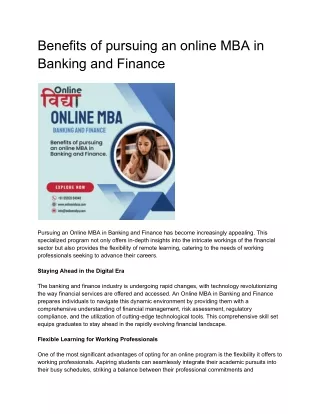 Benefits of pursuing an online MBA in Banking and Finance