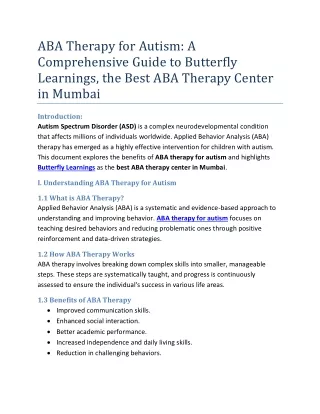ABA Therapy for Autism- A Comprehensive Guide to Butterfly Learnings, the Best ABA Therapy Center in Mumbai