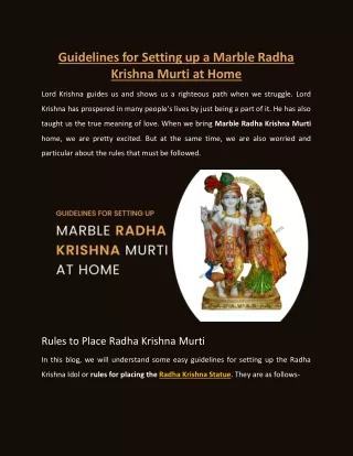 Guidelines for Setting up a Marble Radha Krishna Murti at Home