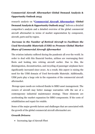 Commercial Aircraft Aftermarket Demand Analysis & Opportunity Outlook 2035