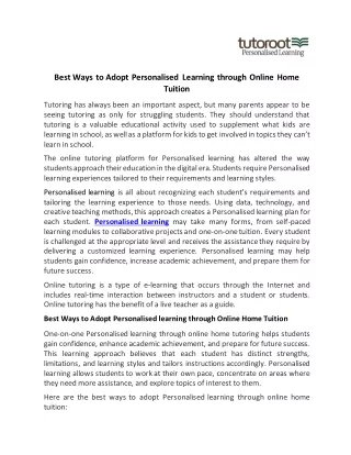 Best Ways to Adopt Personalised Learning through Online Home Tuition