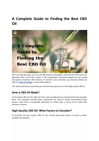 A Complete Guide to Finding the Best CBD Oil