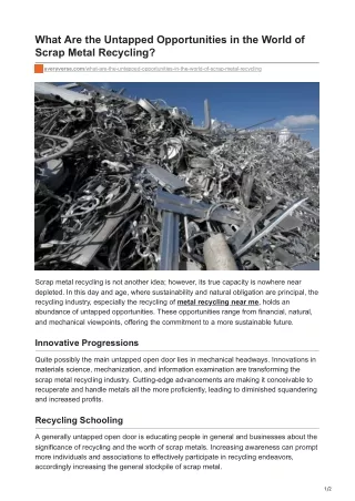 What Are the Untapped Opportunities in the World of Scrap Metal Recycling