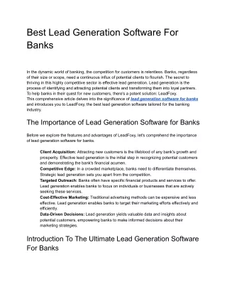 Best Lead Generation Software For Bank