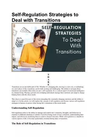 What Is Self-regulation? 4 Best Strategies For Transitions | Future Education Ma