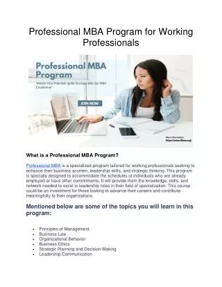 Professional MBA Program for Working Professionals pdf.