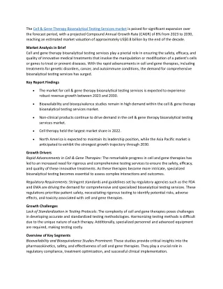 Cell & Gene Therapy Bioanalytical Testing Services Market Trends, Technology Inn