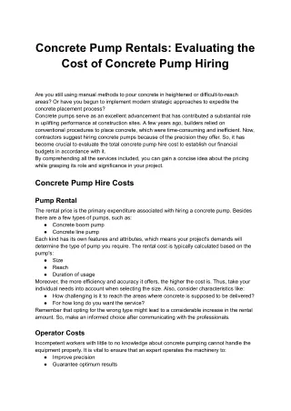 Concrete Pump Rentals_ Evaluating the Cost of Concrete Pump Hiring