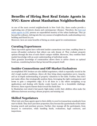 Benefits of Hiring Best Real Estate Agents in NYC_ Know about Manhattan Neighborhoods