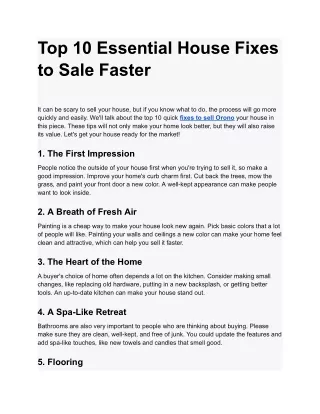 Top 10 Essential House Fixes to Sale Faster