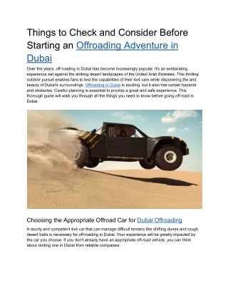 Things to Check and Consider Before Starting an Offroading Adventure in Dubai