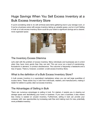 Huge Savings When You Sell Excess Inventory at a Bulk Excess Inventory Store