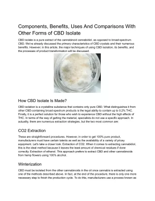 Components, Benefits, Uses And Comparisons With Other Forms of CBD Isolate