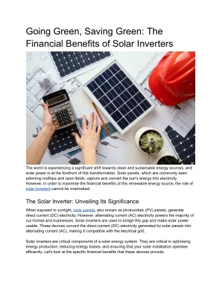 Going Green, Saving Green: The Financial Benefits of Solar Inverters