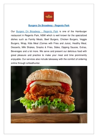 Extra 15% off, Burgers on Broadway Regents Park | Order Now