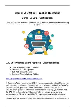 Actual CompTIA DA0-001 Exam Questions - Your Pathway to Quick Success