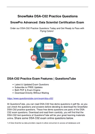 Actual Snowflake DSA-C02 Exam Questions - Your Pathway to Quick Success