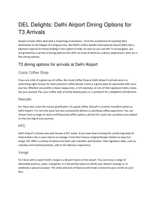 DEL Delights: Delhi Airport Dining Options for T3 Arrivals